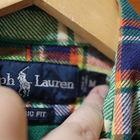 Ralph Lauren Thick Green Plaid Button Down Classic Fit Shirt Medium Cotton - Picture 9 of 11